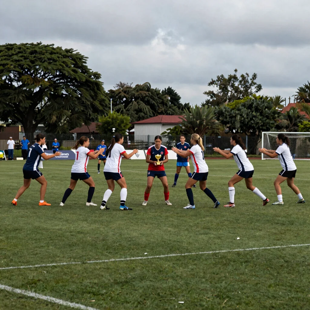Entrega de trofeos en campo deportivo, participantes en acción de ceremonia sin resultados visibles, encuadre amplio
